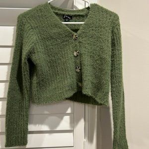 Art Class Girls Green Cropped Button Front Sweater